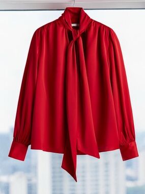 H&M Red Tie-Neck Chiffon Blouse - Women